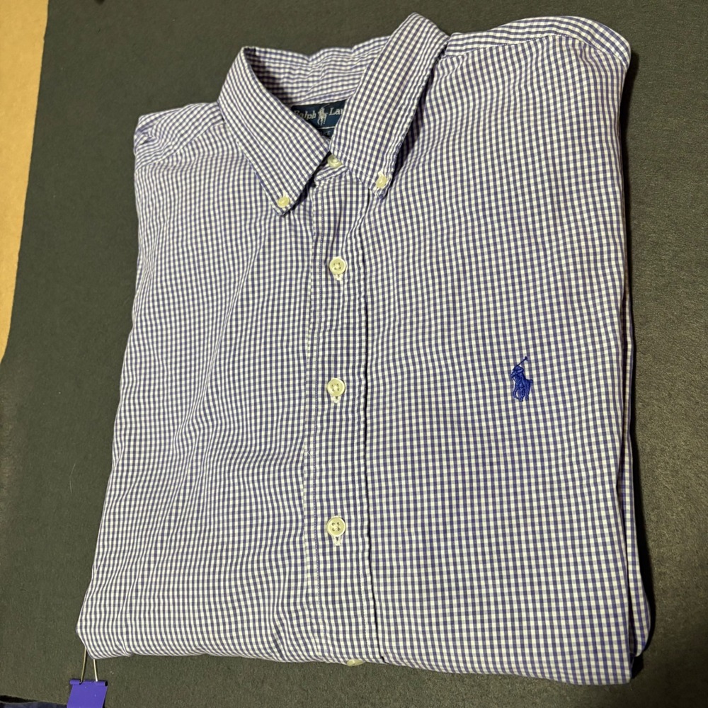 Ralph Lauren Blake Button Down Shirt Mens XL Purple Gingham Cotton Preppy Fall